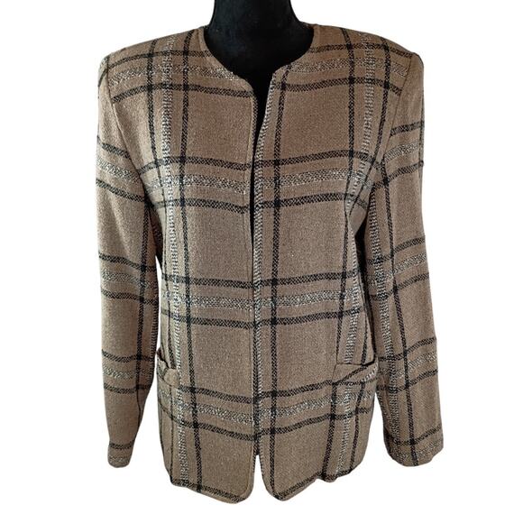 BEDFORD FAIR Women's Vintage Winter Coat Blazer Wool Large Taupe Black - Picture 1 of 4